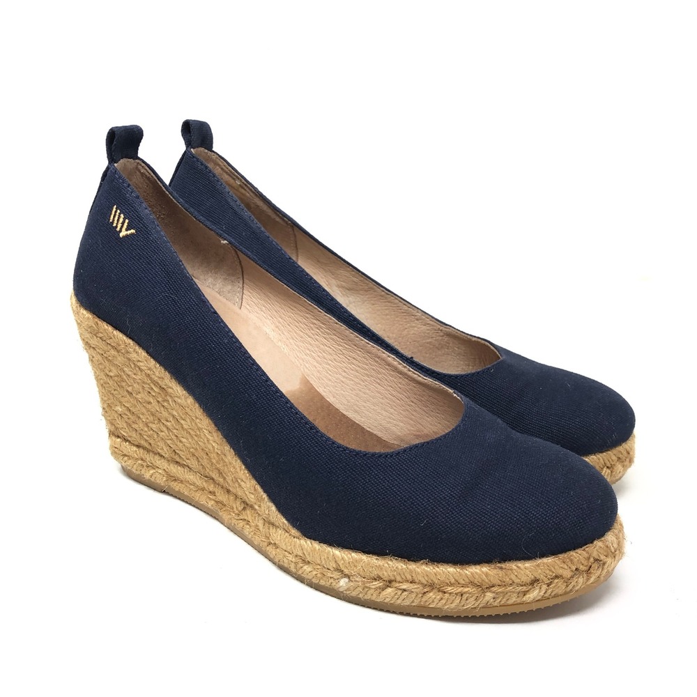 Viscata Womens 40 Espadrille Wedge Heel U Cut Navy Blue Canvas Pumps US Size 9